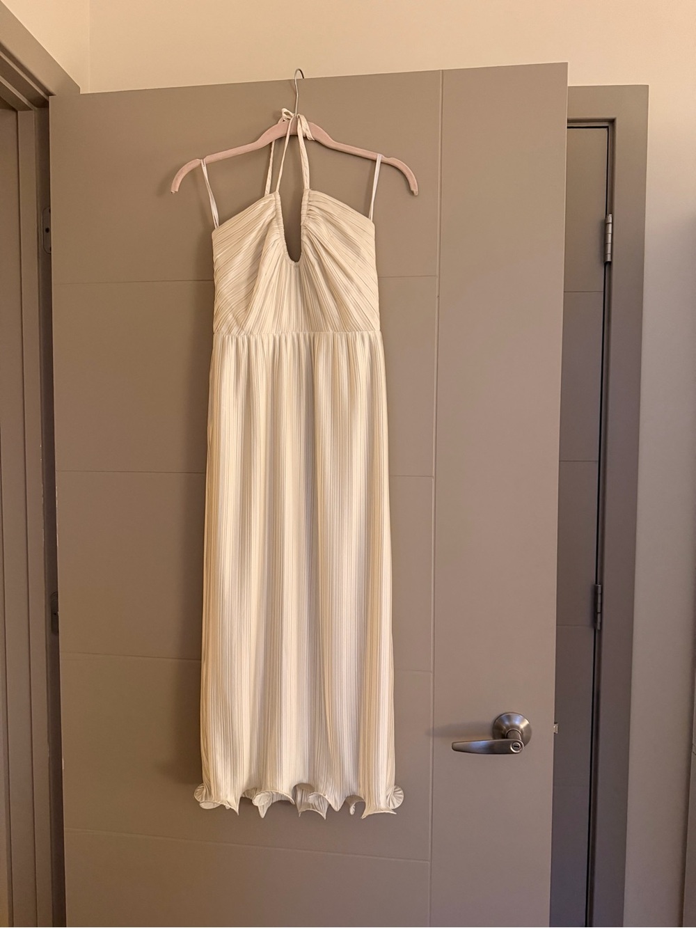 Lovers + Friends Cream Pleated Halter Midi Dress